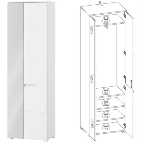 Buy Malton Slim Wardrobe – White Gloss Front with Mirrored Door and Matt White Frame, 2 from Furnituretta