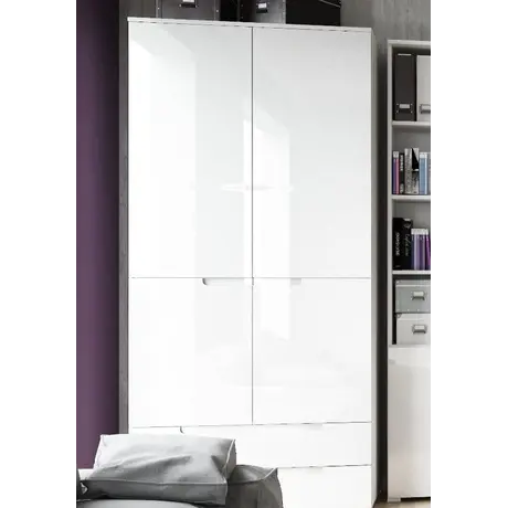 Buy Malton Sleek Design Wardrobe – White Gloss Fronts with Matt White Frame and Handleless Finish, 4 from Furnituretta