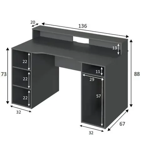 Buy Brecon Dark Grey Computer Gaming Desk with Hutch, 2 from Furnituretta