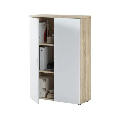 Buy Corby Office Storage Cupboard – Oak and White Finish with 2 Doors and Shelves from Furnituretta