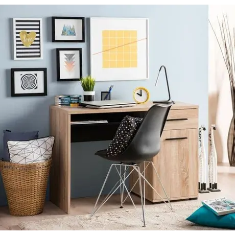 Buy Rugby Computer Desk with 1 Drawer and Cupboard Sonoma Oak Effect and Black from Furnituretta