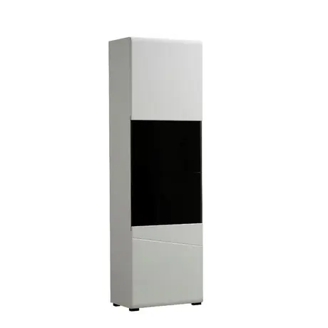 Buy Widnes White Tall Display Cabinet – Gloss Front with Glass Door & Black Accents from Furnituretta