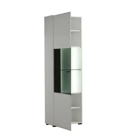 Buy Widnes White Tall Display Cabinet – Gloss Front with Glass Door & Black Accents, 2 from Furnituretta