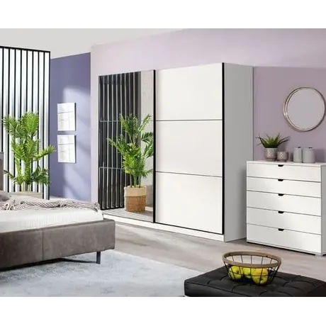 Buy Crewe Large Sliding Door Wardrobe – White Matt with Mirror Panels, Colour: White from Furnituretta