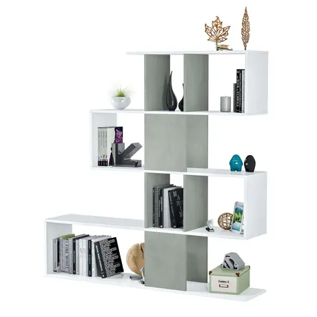Buy Walsall Bookcase – White and Concrete Grey Finish with Wide Shelving, 2 from Furnituretta