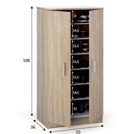 Buy Ware Shoe Cabinet – Oak Effect Finish with 6 Internal Shelves, Colour: Oak, 3 from Furnituretta