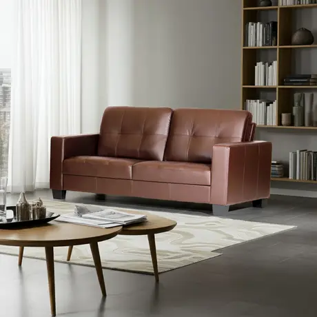 Buy Lena 3 Seater Sofa – Bonded Leather & PVC in Brown, Colour: Brown, 3 from Furnituretta
