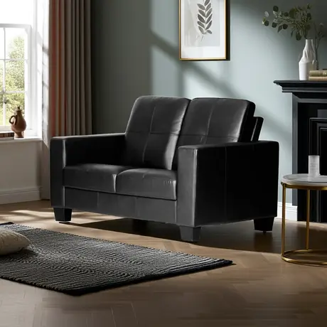 Buy Lena 2 Seater Sofa – Bonded Leather & PVC in Black, Colour: Black, 5 from Furnituretta