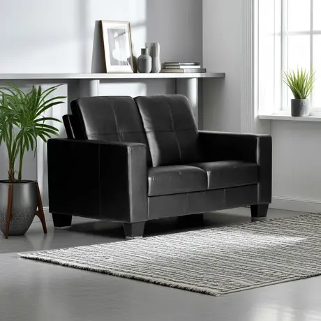 Buy Lena 2 Seater Sofa – Bonded Leather & PVC in Black, Colour: Black, 3 from Furnituretta