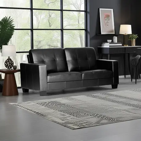 Buy Lena 3 Seater Sofa – Bonded Leather & PVC in Black, Colour: Black, 5 from Furnituretta