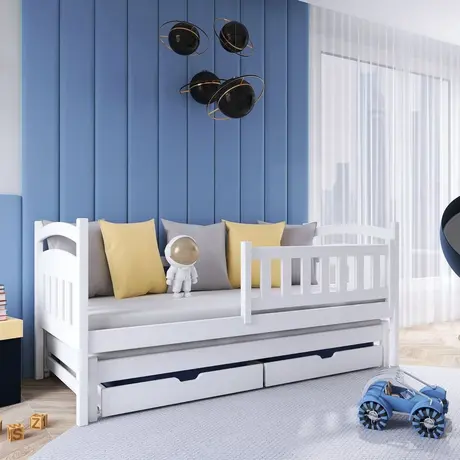 Buy Wooden Bed Galaxy with Trundle and Storage, Colour: White Matt, Mattresses: Foam/Bonnell Mattresses from Furnituretta