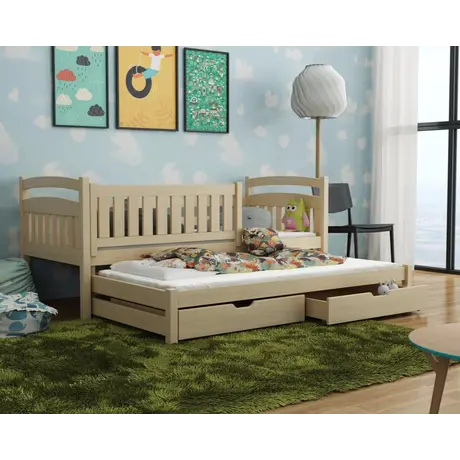 Buy Wooden Bed Galaxy with Trundle and Storage, Colour: Pine, Mattresses: Foam Mattresses from Furnituretta