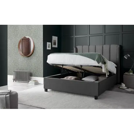 Buy Aurora Grey Velvet Ottoman Bed – Double | Gas Lift Storage with Winged Headboard, Colour: Grey, Size: Double (4ft6), Item Width: 157, 3 from Furnituretta