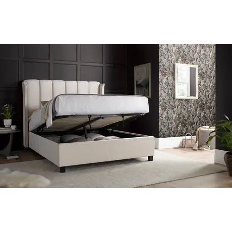 Buy Aurora Warmstone Velvet Ottoman Bed – King | Gas Lift Storage with Winged Headboard, Colour: Warmstone, Size: King (5ft), Item Width: 173, 2 from Furnituretta