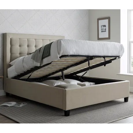Buy Brandon Oatmeal Fabric Ottoman Bed – King | Gas Lift Storage Frame with Buttoned Headboard, Colour: Oatmeal, Size: King (5ft), Item Width: 157.5 from Furnituretta