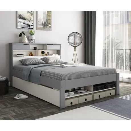 Buy Fabio Grey and White Wooden Bed King Size, Colour: Grey and White, Size: King (5ft), Item Width: 162.4 from Furnituretta
