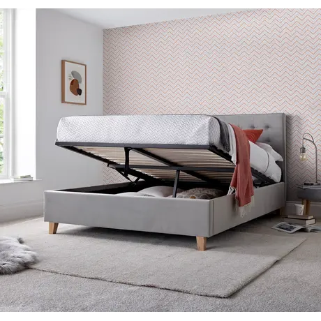 Buy Kingham Grey Velvet Ottoman Bed – King | Gas Lift Storage Frame, Colour: Grey, Size: King (5ft), Item Width: 160 from Furnituretta