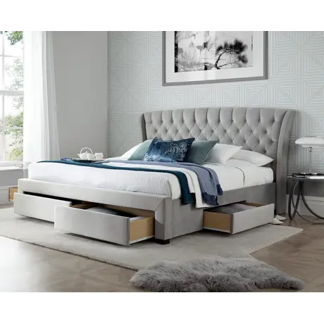 Buy Newton Grey Velvet 4 Drawer Storage Bed King Size, Colour: Grey, Size: King (5ft), Item Width: 189 from Furnituretta