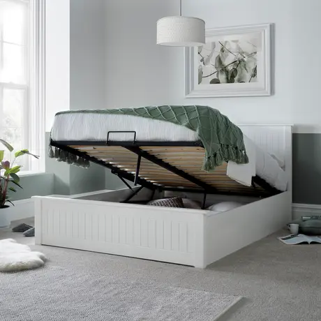 Buy Dawson White Wooden Ottoman Bed – Gas Lift Storage Frame in Double, Colour: White, Size: Double (4ft6), Item Width: 150.5, 2 from Furnituretta