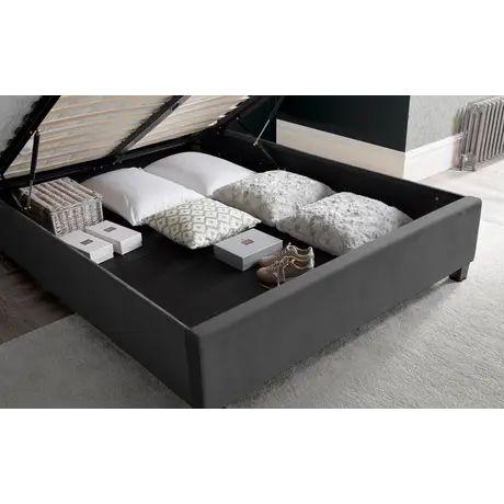 Buy Aurora Grey Velvet Ottoman Bed – Double | Gas Lift Storage with Winged Headboard, Colour: Grey, Size: Double (4ft6), Item Width: 157, 5 from Furnituretta