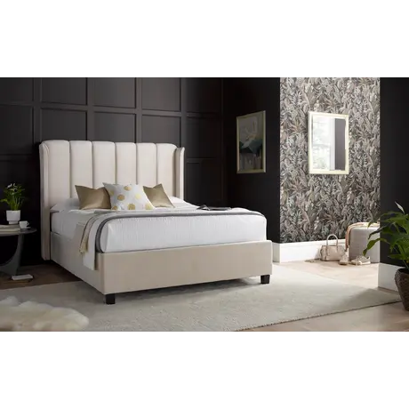 Buy Aurora Warmstone Velvet Ottoman Bed – King | Gas Lift Storage with Winged Headboard, Colour: Warmstone, Size: King (5ft), Item Width: 173, 3 from Furnituretta