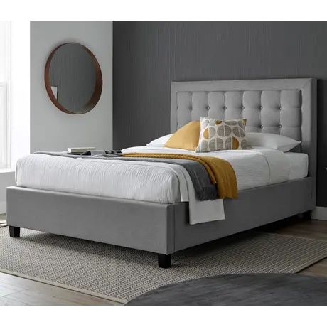 Buy Brandon Grey Fabric Ottoman Bed – Double | Gas Lift Storage Frame with Buttoned Headboard, Colour: Grey, Size: Double (4ft6), Item Width: 141.5, 3 from Furnituretta