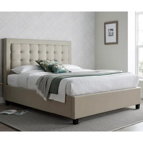 Buy Brandon Oatmeal Fabric Ottoman Bed – King | Gas Lift Storage Frame with Buttoned Headboard, Colour: Oatmeal, Size: King (5ft), Item Width: 157.5, 3 from Furnituretta