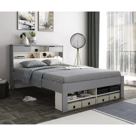 Buy Fabio Grey and White Wooden Bed Double, Colour: Grey and White, Size: Double (4ft6), Item Width: 146.4, 3 from Furnituretta