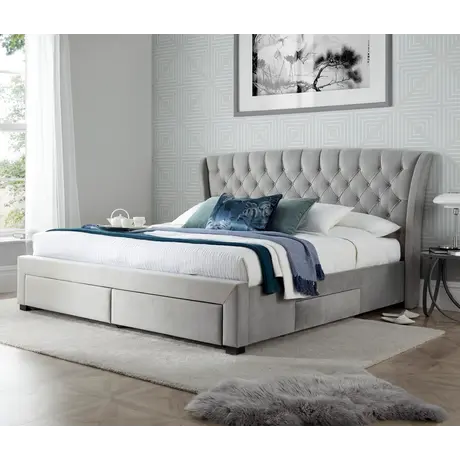 Buy Newton Grey Velvet 4 Drawer Storage Bed King Size, Colour: Grey, Size: King (5ft), Item Width: 189, 3 from Furnituretta