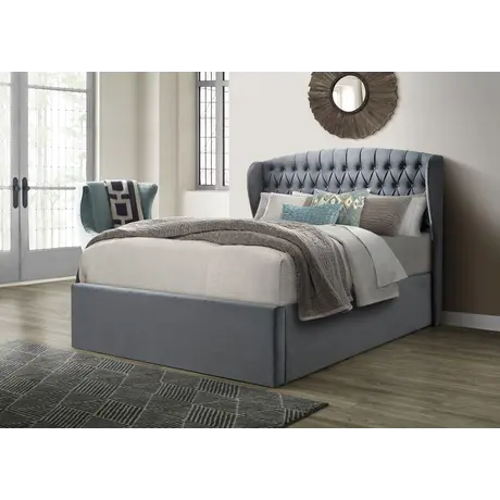 Buy Warwick Grey Velvet Ottoman Bed King Size – Gas Lift Storage Frame with Winged Headboard, Colour: Grey, Size: King (5ft), Item Width: 160, 2 from Furnituretta