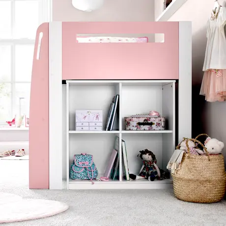 Buy Lacy Pink Storage Mid Sleeper Bed – Single | Smart Storage & Reversible Ladder, Colour: Pink, Size: Single (3ft), Item Width: 112.6, 6 from Furnituretta