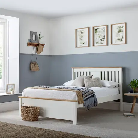 Buy Chester White Bed – Double Size | Oak & White Bed Frame with Optional Storage Drawers, Colour: White, Size: Double (4ft6), Item Width: 150.8, 2 from Furnituretta