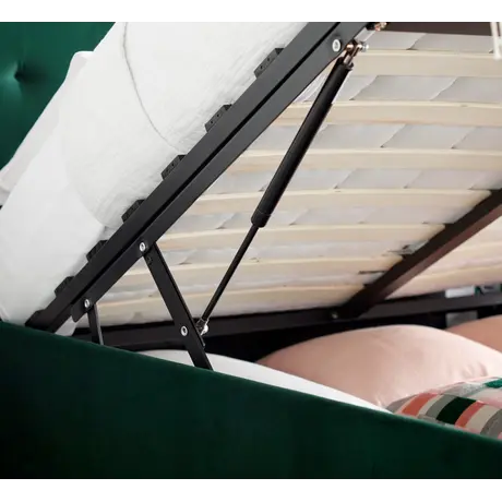 Buy Kingham Green Velvet Ottoman Bed – Double | Gas Lift Storage Frame with Deep Tufted Headboard, Colour: Green, Size: Double (4ft6), Item Width: 145, 8 from Furnituretta