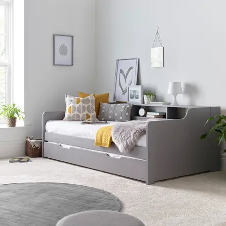Buy Tyler Grey Guest Bed – Single | Solid Pine Frame with Shelves & Optional Trundle, Colour: Grey, Size: Single (3ft), Item Width: 114, 7 from Furnituretta