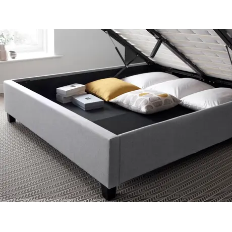 Buy Brandon Grey Fabric Ottoman Bed – King | Gas Lift Storage Frame with Buttoned Headboard, Colour: Grey, Size: King (5ft), Item Width: 157.5, 4 from Furnituretta