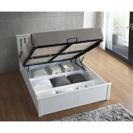 Buy Malmo White Wooden Ottoman Bed – Stylish Gas Lift Storage Frame Double, Colour: White, Size: Double (4ft6), Item Width: 150.5, 5 from Furnituretta