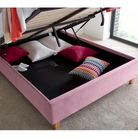 Buy Kingham Pink Velvet Ottoman Bed Double Size | Gas Lift Storage Frame with Deep Tufted Headboard, Colour: Pink, Size: Double (4ft6), Item Width: 145, 6 from Furnituretta