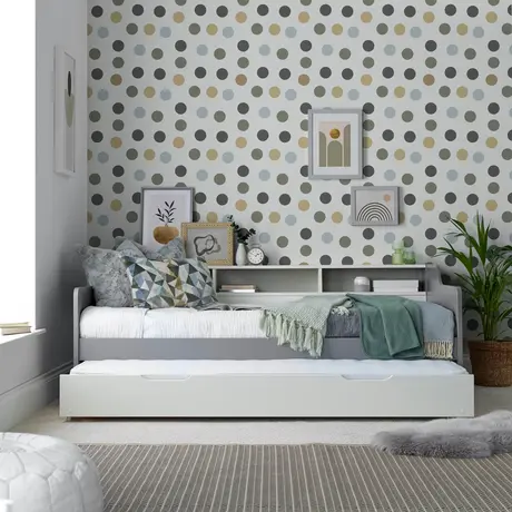 Buy Tyler Grey and White Guest Bed – Single | Solid Pine Frame with Shelves & Optional Trundle, Colour: Grey and White, Size: Single (3ft), Item Width: 114, 5 from Furnituretta