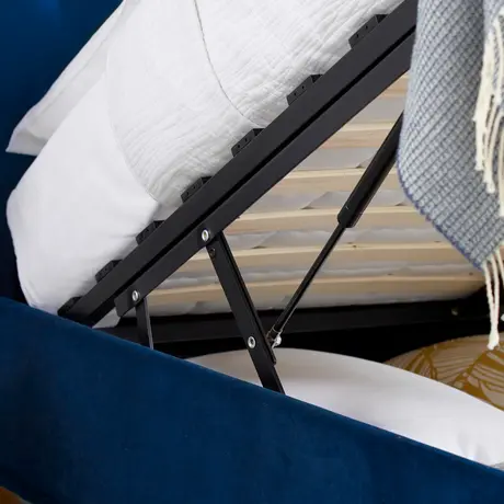 Buy Kingham Blue Velvet Ottoman Bed Double Size | Gas Lift Storage Frame with Deep Tufted Headboard, Colour: Blue, Size: Double (4ft6), Item Width: 145, 8 from Furnituretta