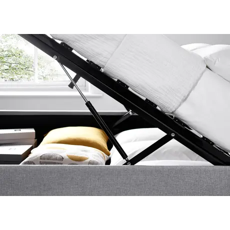 Buy Brandon Grey Fabric Ottoman Bed – Double | Gas Lift Storage Frame with Buttoned Headboard, Colour: Grey, Size: Double (4ft6), Item Width: 141.5, 5 from Furnituretta
