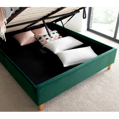 Buy Kingham Green Velvet Ottoman Bed – Double | Gas Lift Storage Frame with Deep Tufted Headboard, Colour: Green, Size: Double (4ft6), Item Width: 145, 6 from Furnituretta