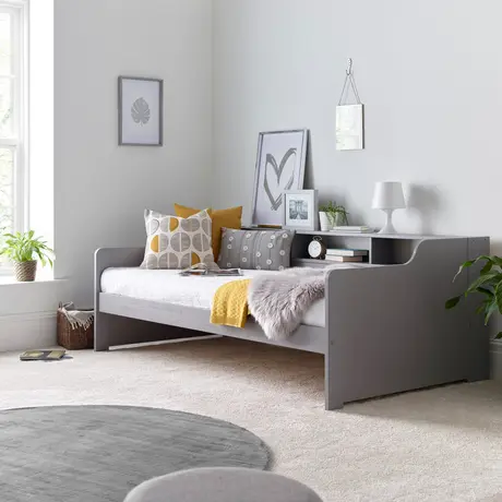 Buy Tyler Grey Guest Bed – Single | Solid Pine Frame with Shelves & Optional Trundle, Colour: Grey, Size: Single (3ft), Item Width: 114 from Furnituretta