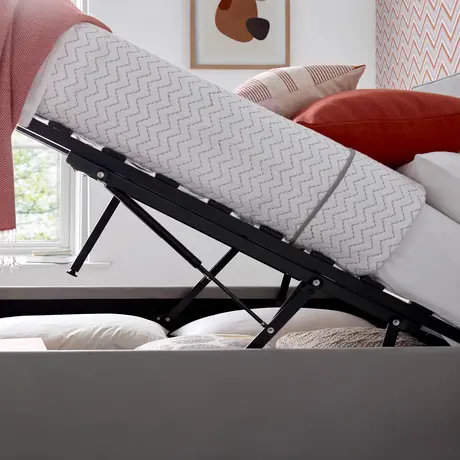 Buy Kingham Grey Velvet Ottoman Bed – Double | Gas Lift Storage Frame, Colour: Grey, Size: Double (4ft6), Item Width: 145, 7 from Furnituretta