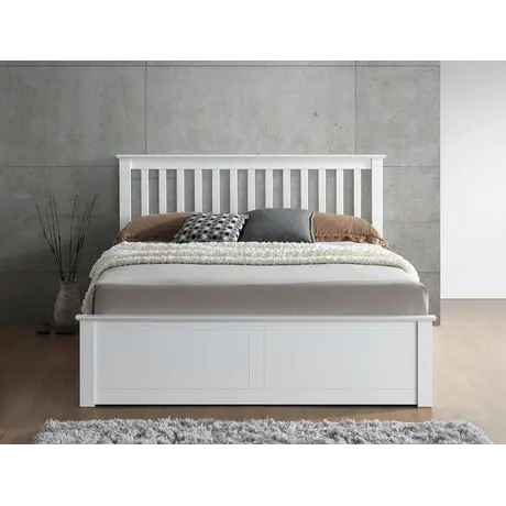 Buy Malmo White Wooden Ottoman Bed – Stylish Gas Lift Storage Frame Double, Colour: White, Size: Double (4ft6), Item Width: 150.5, 6 from Furnituretta