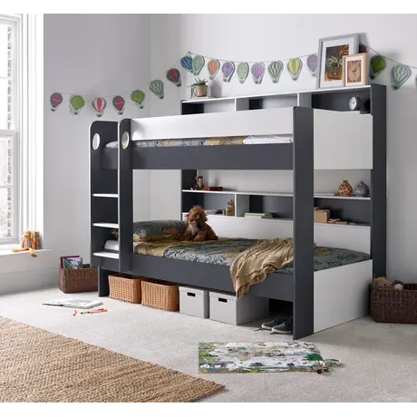 Buy Oliver Grey and White Storage Bunk Bed – Single | Built-In Shelves & Reversible Ladder, Colour: Grey and White, Size: Single (3ft), Item Width: 125.1, 4 from Furnituretta