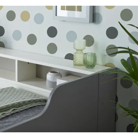 Buy Tyler Grey and White Guest Bed – Single | Solid Pine Frame with Shelves & Optional Trundle, Colour: Grey and White, Size: Single (3ft), Item Width: 114, 6 from Furnituretta