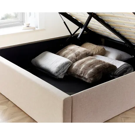 Buy Wilson Oatmeal Fabric Ottoman Bed – King | Gas Lift Storage Frame with Buttoned Headboard, Colour: Oatmeal, Size: King (5ft), Item Width: 160, 6 from Furnituretta