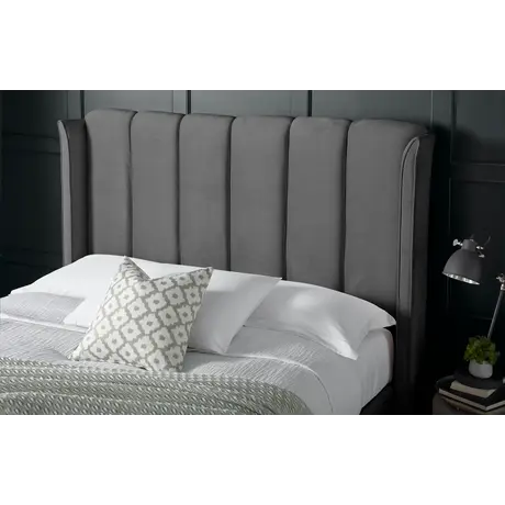 Buy Aurora Grey Velvet Ottoman Bed – Double | Gas Lift Storage with Winged Headboard, Colour: Grey, Size: Double (4ft6), Item Width: 157, 6 from Furnituretta