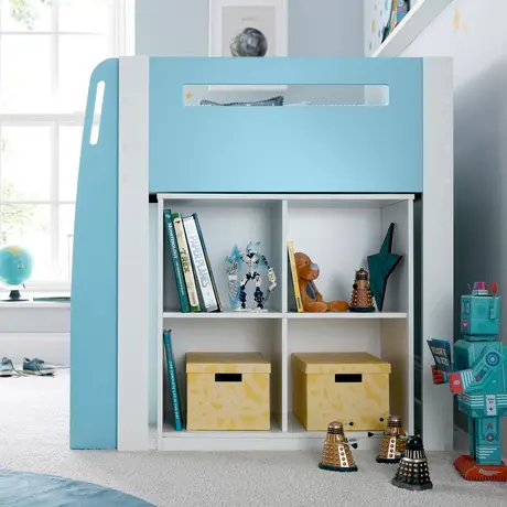 Buy Lacy Blue Storage Mid Sleeper Bed – Single | Smart Storage & Reversible Ladder, Colour: Blue, Size: Single (3ft), Item Width: 112.6, 8 from Furnituretta