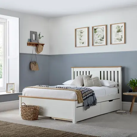 Buy Chester White Bed – Double Size | Oak & White Bed Frame with Optional Storage Drawers, Colour: White, Size: Double (4ft6), Item Width: 150.8, 4 from Furnituretta